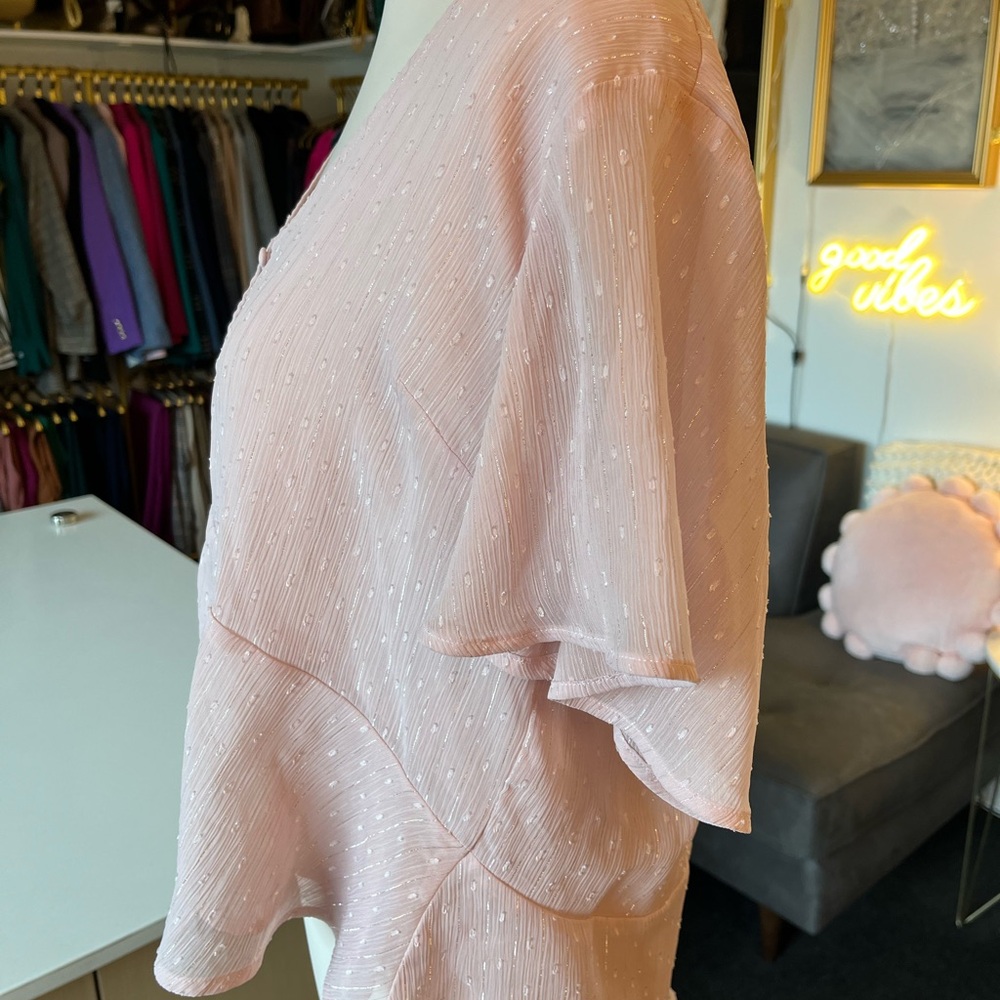 Express Light Pink Metallic Button-Front Blouse - Picture 2 of 8